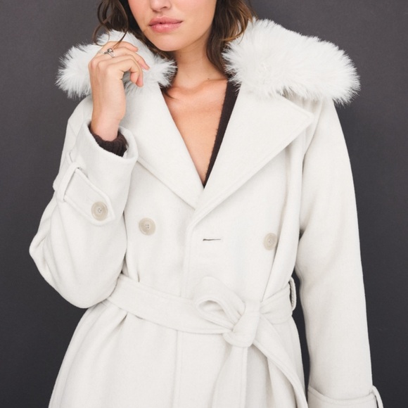 NWT Abercrombie Carrie Wool-Blend Trench Coat – Cream - Picture 3 of 6